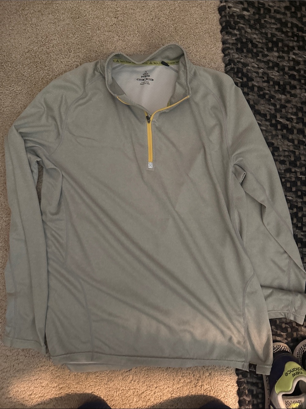 Prana Long Sleeve Quarter-Zip Pullover in Light Sage with Yellow Accent